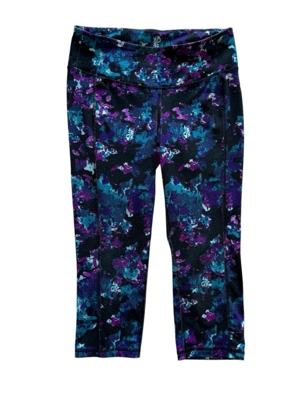 Old Navy Cropped Active Leggings Medium Purple Blue Printed High Rise Workout
